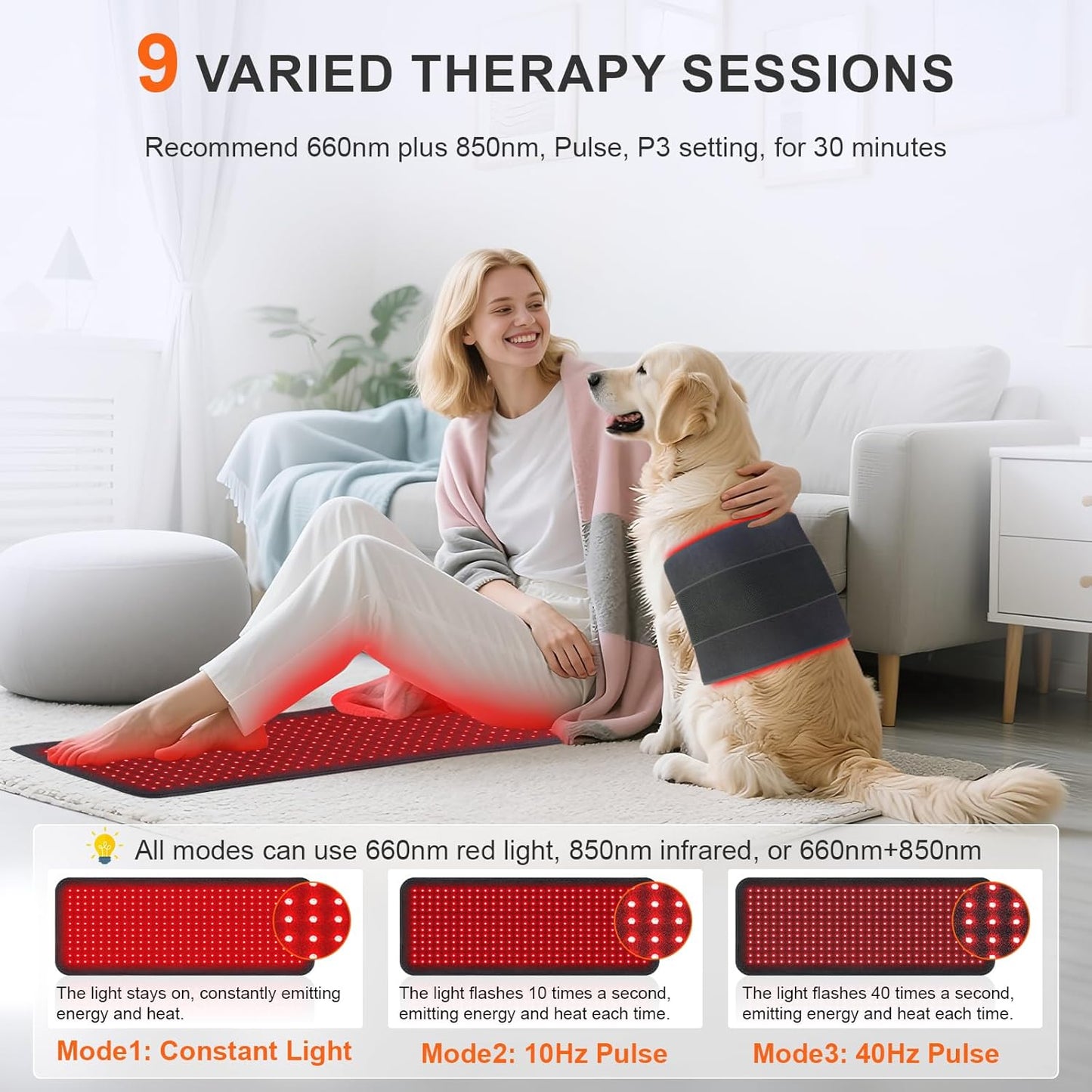 Red Light Therapy Mat, 360PCS Large Red Light Therapy Pad for Body with 660Nm 850Nm near Infrared Light Redlight Therapy Devices Mats Belt for Back Waist Shoulder Discomfort with Timer Pulse