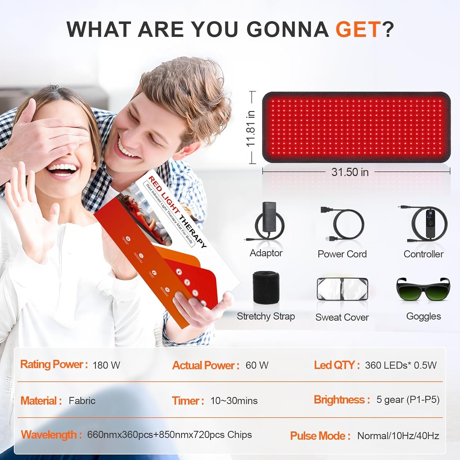 Red Light Therapy Mat, 360PCS Large Red Light Therapy Pad for Body with 660Nm 850Nm near Infrared Light Redlight Therapy Devices Mats Belt for Back Waist Shoulder Discomfort with Timer Pulse